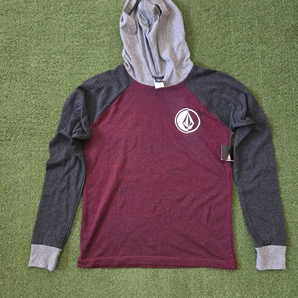 Volcom Youth Hooded Shirt Boys Size L Burgundy Gray Long Sleeve - Picture 2 of 8